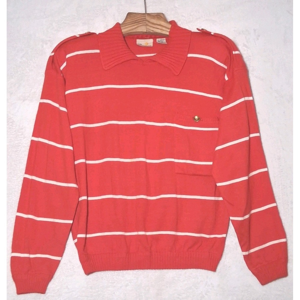 Vtg Liz Claiborne Women's S Red Striped Knit Sweater Shoulder Epaulets Rugby Top
